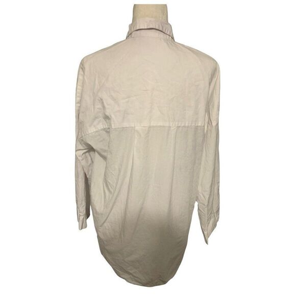 zara womens solid white long sleeve button down dress shirt top medium - Picture 2 of 6